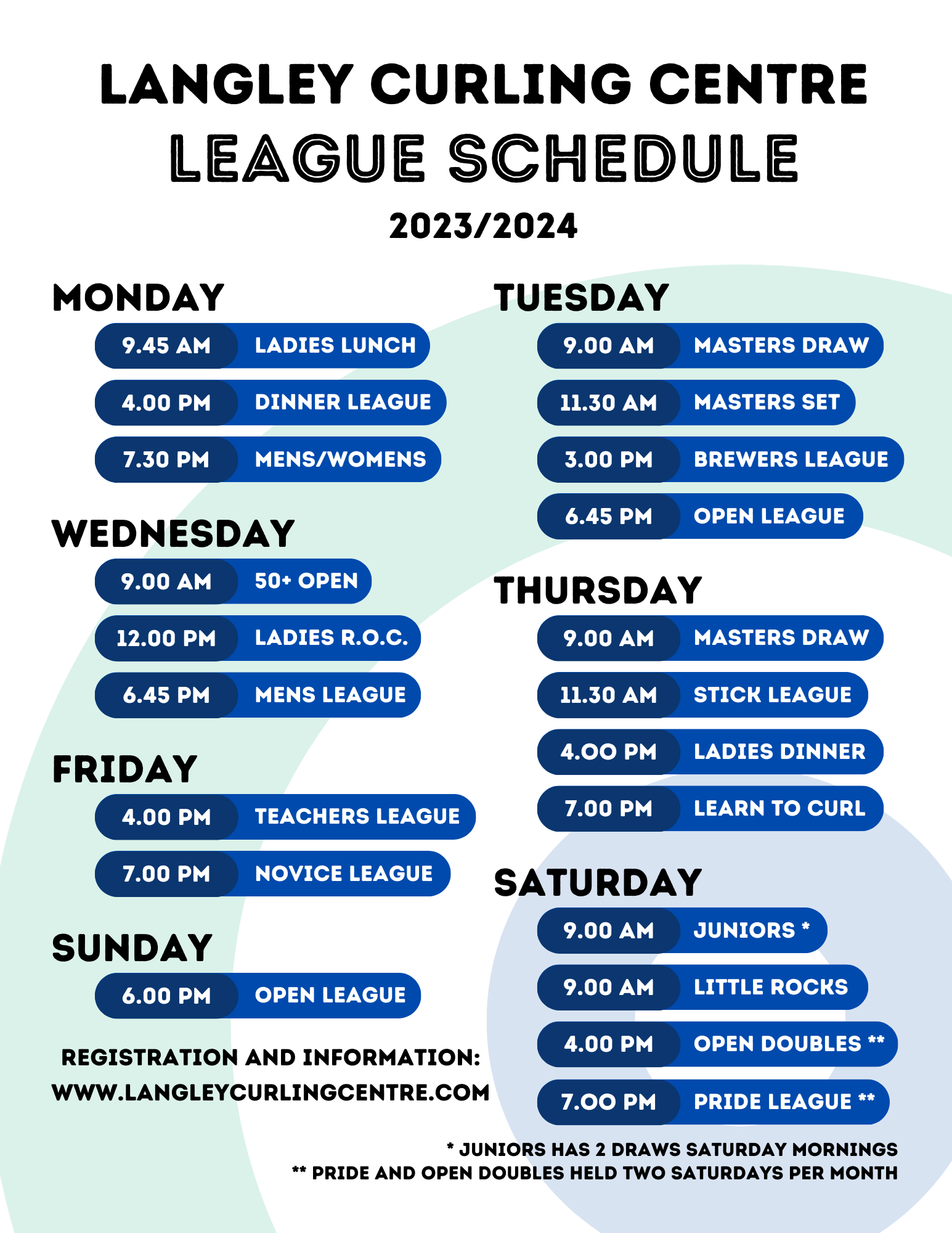 2023-2024 Langley Curling Centre League Schedule