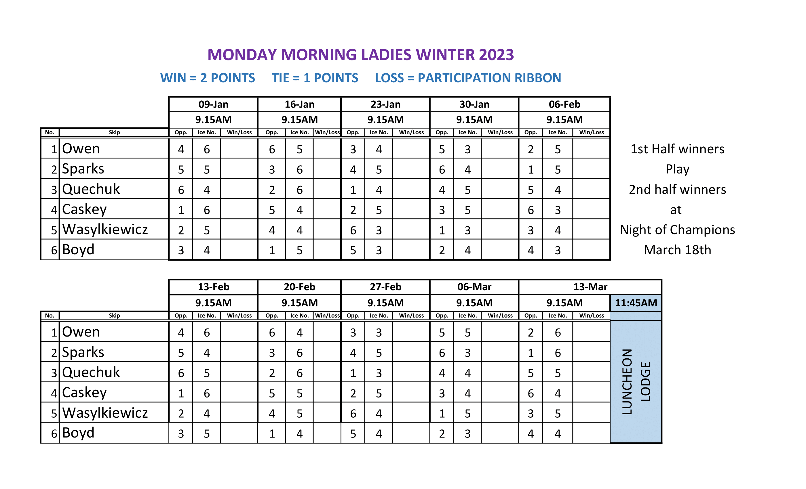 Mon Ladies Schedule Winter 2023 1